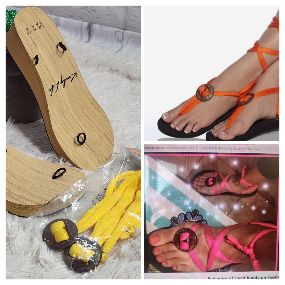 Kandy Life Interchangeable Wedge Sandals  Size 8/ Yellow Short Strap, Tan…
